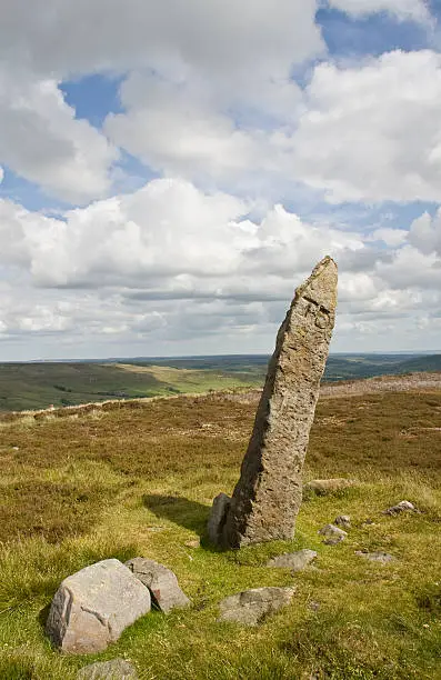 A standing stone high on the North York Moors, clearly carved with the word "To"...but the destination name has been weathered away.
