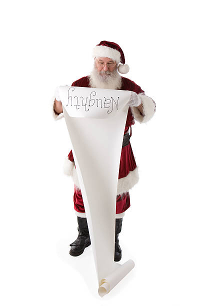istock Real Santa Claus on White Reading Naughty List Copy space 471117527