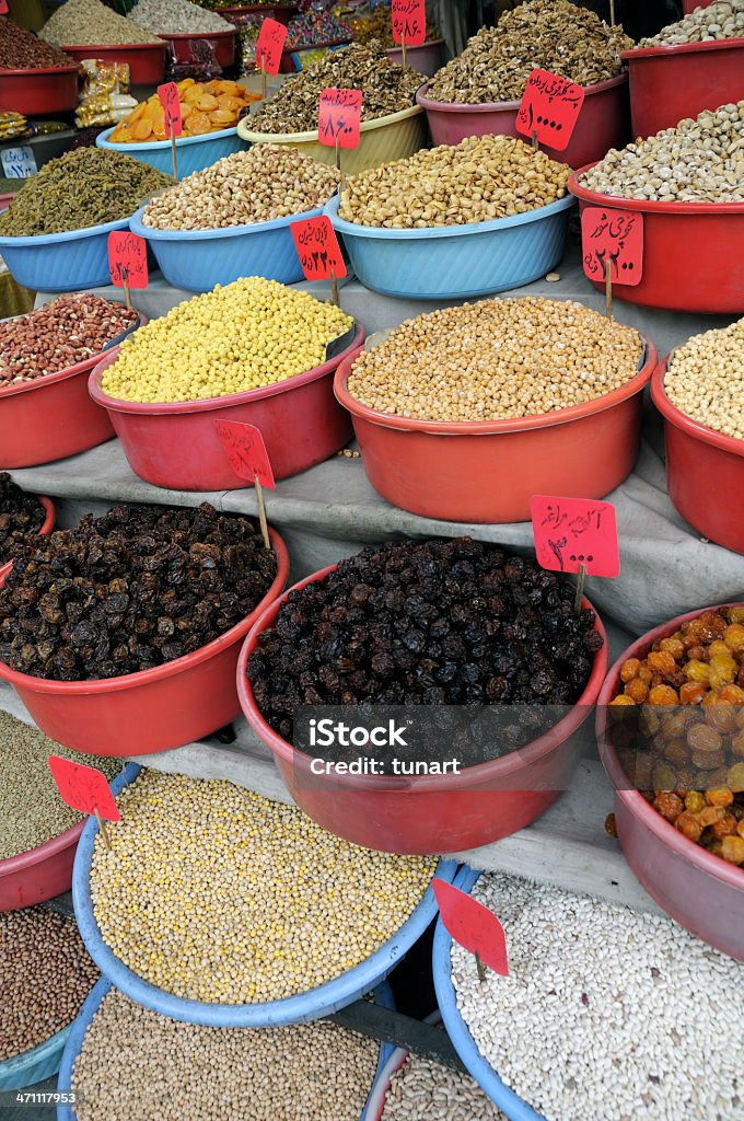 Bazaar in Isfahan, Iran Pulse, bean, pea, date etc. in Isfahan. Asian Market Stock Photo