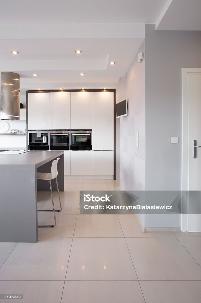 Kitchen unit in designed interior White gloss kitchen unit in designed interior 2015 Stock Photo