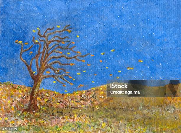 Herbst Landschaft Oil Gemälde Stock Vektor Art und mehr Bilder von Baum - Baum, Blatt - Pflanzenbestandteile, Blau