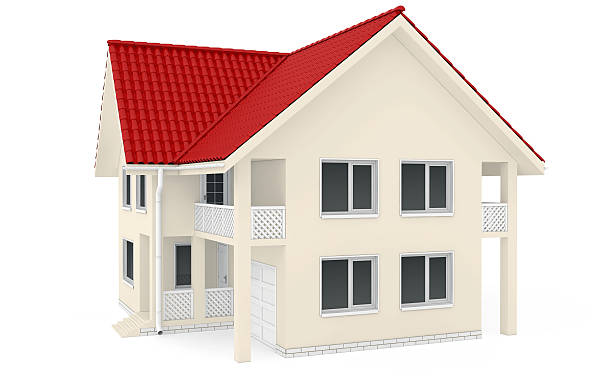 istock Cottage with red roof, balcony and garage at the bottom 471120306