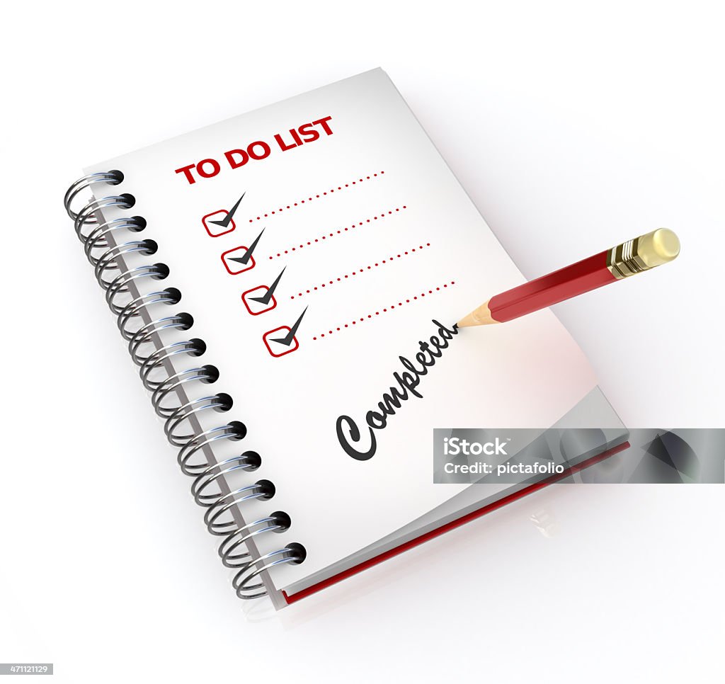 to do List - complete achieved To do List rendered in 3D.. Achievement Stock Photo