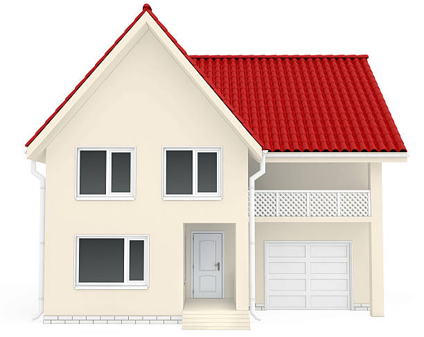 istock House with red roof, balcony and garage at the bottom 471123646