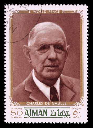 Charles De Gaulle on a postage stamp in the Ajman 