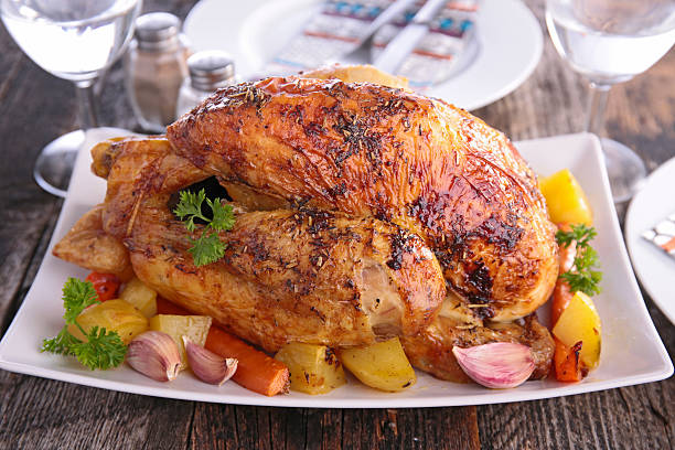 istock A plate with a whole roasted chicken 471129078