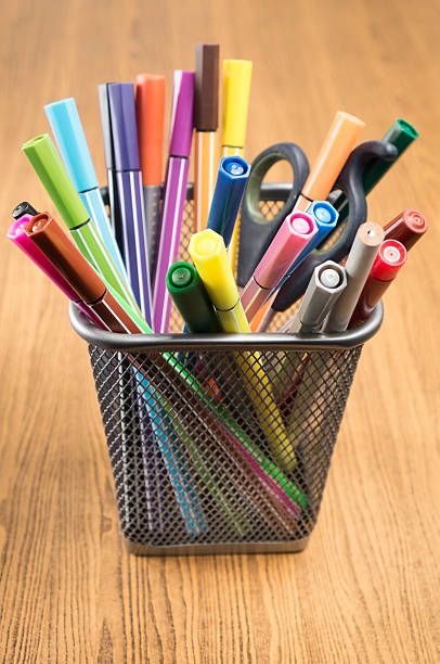 istock Colorful pen in metal pen pot 471129400