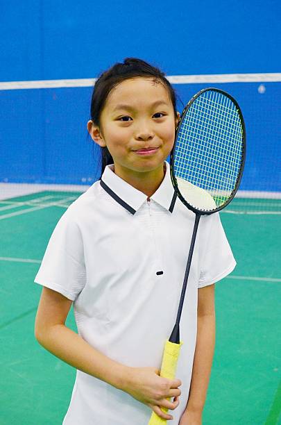 junior giocatore di badminton - badminton school gymnasium shuttlecock sport foto e immagini stock