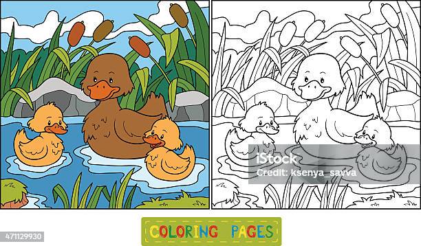 Coloring Book Stock Illustration - Download Image Now - Three Animals, Duck - Bird, Cute