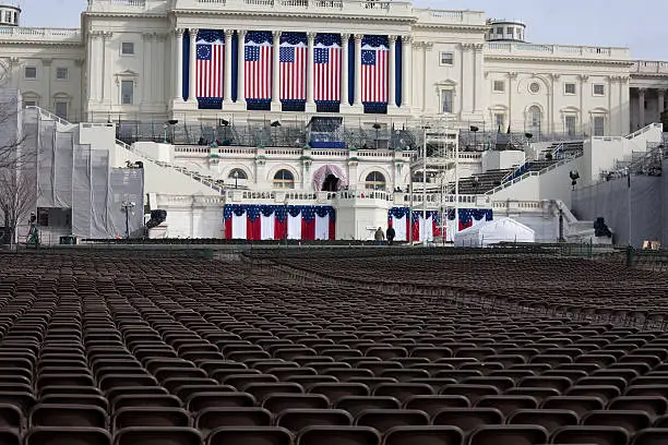 The US Capitol Building, decorated in preparation for the inauguration of President Obama.   