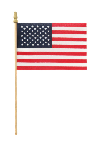 Small American flag on a stick, isolated on white