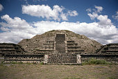 View Altar of Sacrifice grand staircase Great Pyramid Teotihuacan Mexico