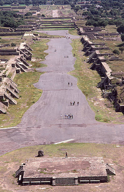 View down main avenue Teotihuacan Ruins near Texcoco Mexico