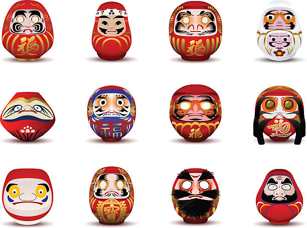 japaneese daruma dolls - daruma lalka stock illustrations