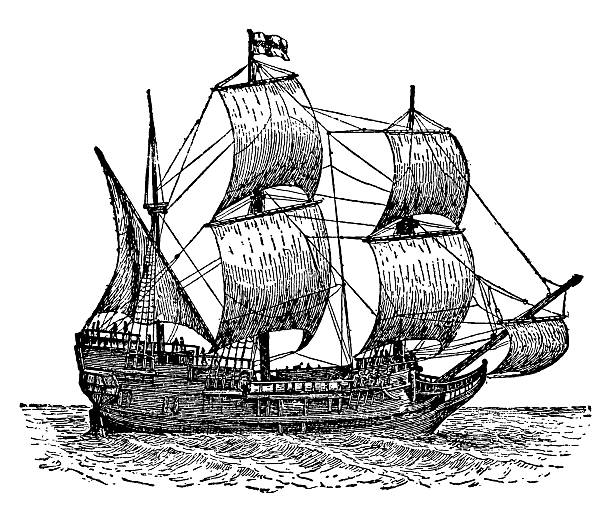 ilustrações, clipart, desenhos animados e ícones de the mayflower navio - close up studio shot white background isolated on white
