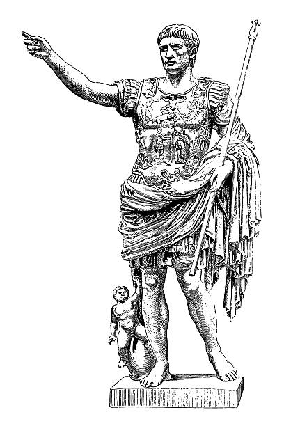 Roman Emperor Old XIX century engraving of a marble statue of Augustus Caesar, roman emperor.  augustus caesar stock illustrations