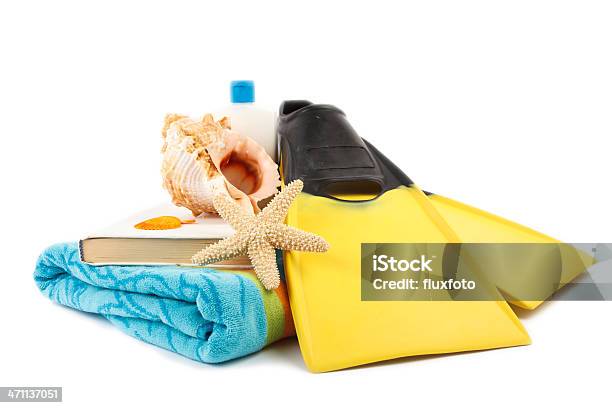 Beach Gear Stock Photo - Download Image Now - White Background, Beach Holiday, Beach Towel