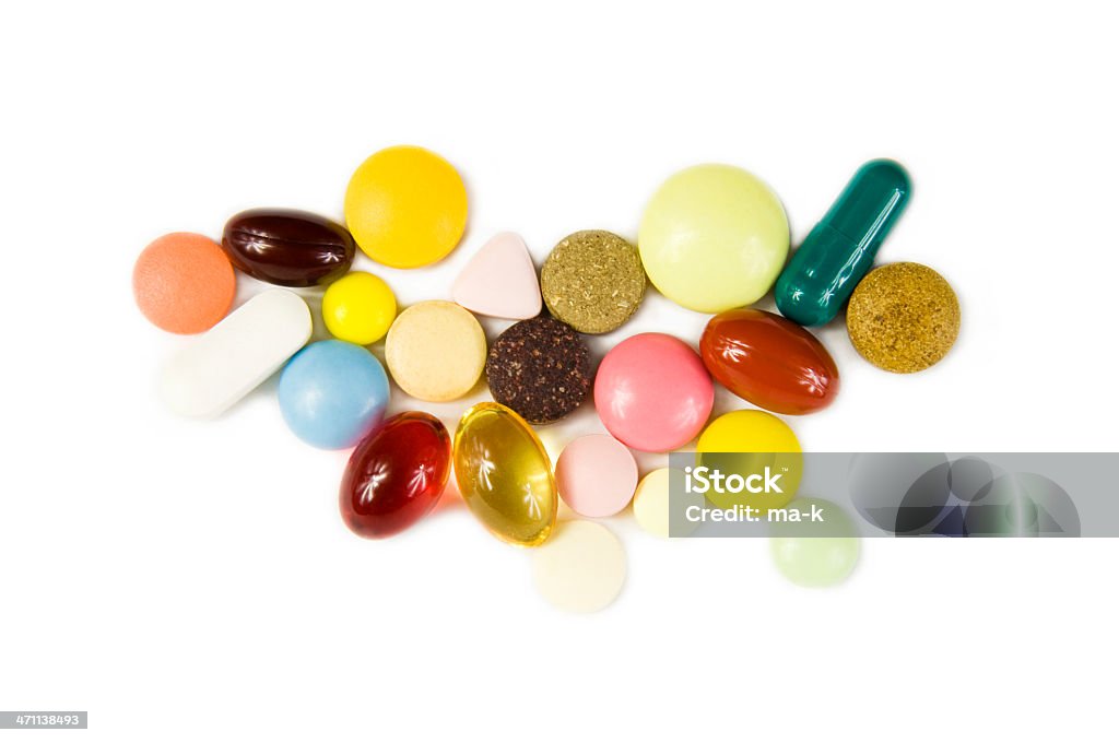 Pills Pills on white background. Nutritional Supplement Stock Photo