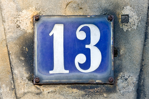 House number 13. Focus on the number.