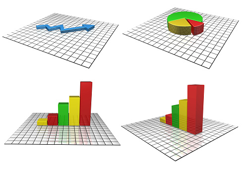 Four 3d business charts - abstract business illustration