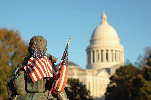 View of the Arkansas state capital from the Vietnam Veterans Memorial.