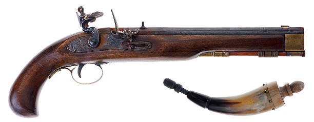 istock Cocked Flintlock Pistol & Powder Horn 471142465