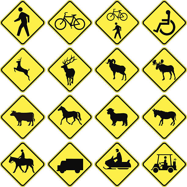 정확한 고속도로 건널목 징후 - moose crossing sign stock illustrations