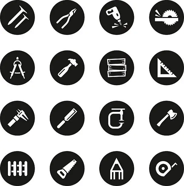 Vector illustration of Carpenter Icons - Black Circle Series