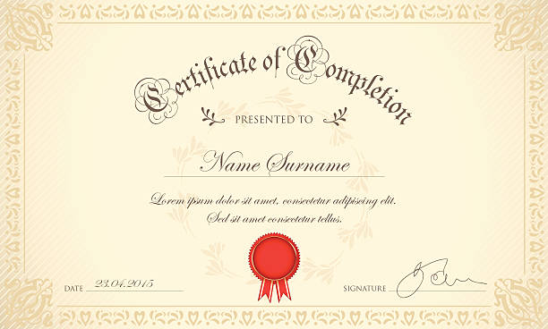 Certificate Decorative certificate of completion. diploma stock illustrations
