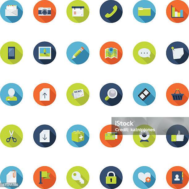 Ilustración de Sitio Web Y Aplicaciones De Conjunto De Iconos Plana De 4 Capas De Color y más Vectores Libres de Derechos de Lente de contacto