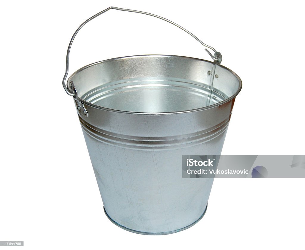 Metal bucket. Shiny metal bucket, isolated on white. Bucket Stock Photo