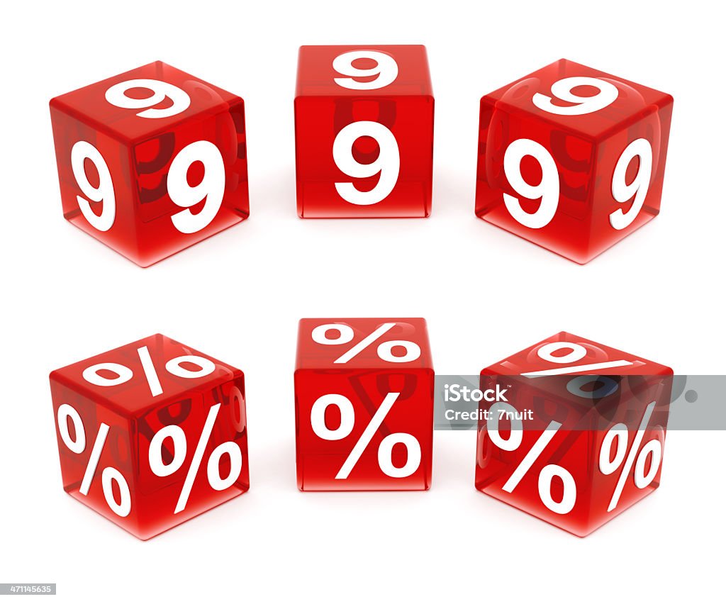 3D Red Glass Numbers : 9 and % Full 3D render of 2 red glass numbers dices isolated on white background Business Stock Photo