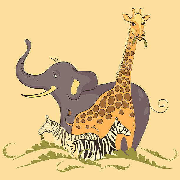 Savannah Animals on Yellow Background vector art illustration