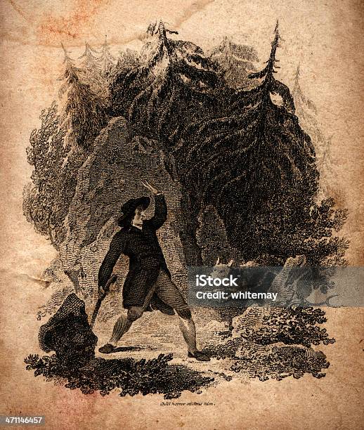 Illustrazione Di Un Libro Nel 1810chill Horror Si Irrigidiscono Per Lui - Immagini vettoriali stock e altre immagini di Lupo