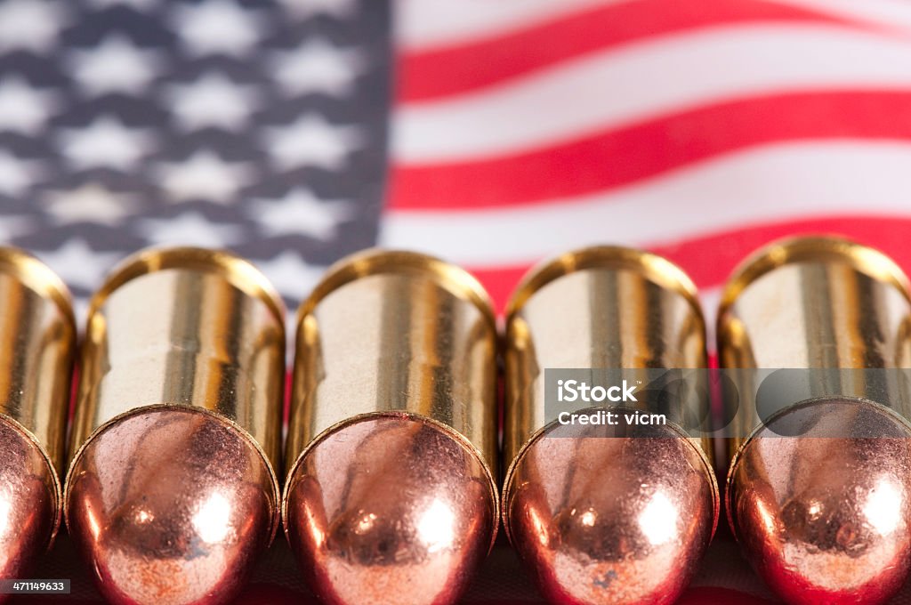 Ammo and US Flag Series cartridges on US Flag Politics Stock Photo