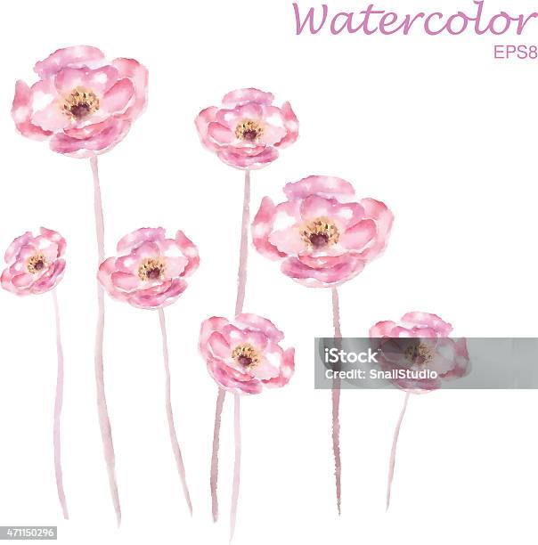 Pink Watercolor Rose Flower Vector Stock Illustration - Download Image Now - 2015, Banner - Sign, Beauty In Nature