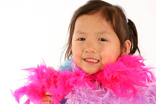 istock Little girl with feather boas 471151107