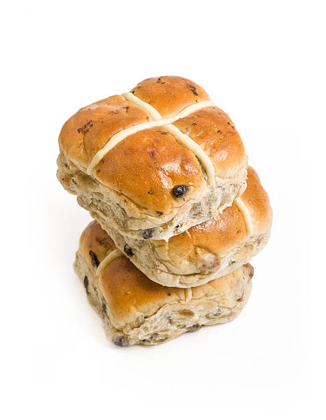 Stacked hot cross buns stock photo