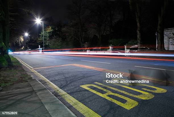 Bus Stop At Night Light Trailssee Lightbox Below For More Stock Photo - Download Image Now