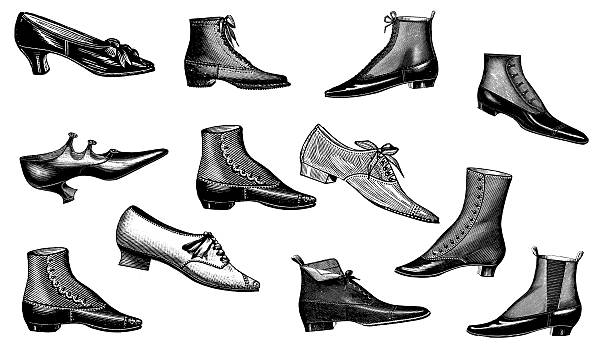 50’s Fashion Shoes – The Styles That Stepped Into the Spotlight Antique engraving of a shoe, isolated on white. Very high XXXL resolution image scanned at 600 dpi. Published in Specimens des divers caract