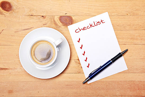 checklist - coffee - office - at work stock photo