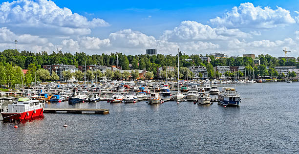 View of lake Saimaa, harbor and town of Lappeenranta, Finland