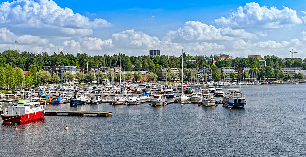 Saimaa and Lappeenranta harbor and town View of lake Saimaa, harbor and town of Lappeenranta, Finland lappeenranta stock pictures, royalty-free photos & images