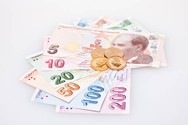 турецкая деньги и золотых монет - number 10 gold business paper currency стоковые фото и изображения