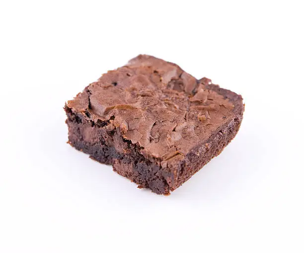 One brownie bar on a white background.