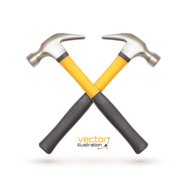 istock Realistic icon of two crossed hammers, isolated on white background 471155754