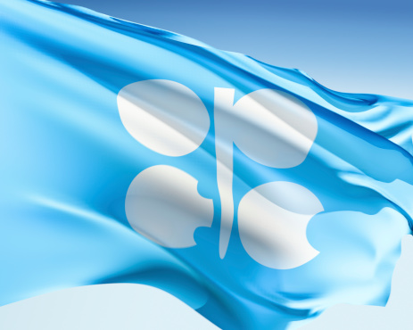 OPEC flag waving in the wind. Elaborate rendering including motion blur and even a fabric texture (visible at 100%).