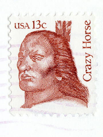 USA Postage stamp from the 1980s dipicting native american indian crazy horse