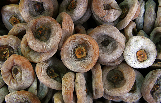 Dried persimmons ready for sale at a chinese market.