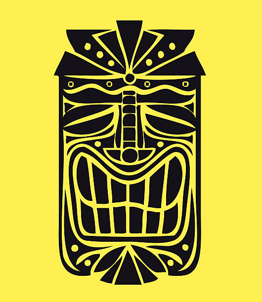 Hawaiian Tiki Mask vector design, exotic island decoration Hawaiian tiki mask vector design, exotic polynesian decorative element tiki mask stock illustrations